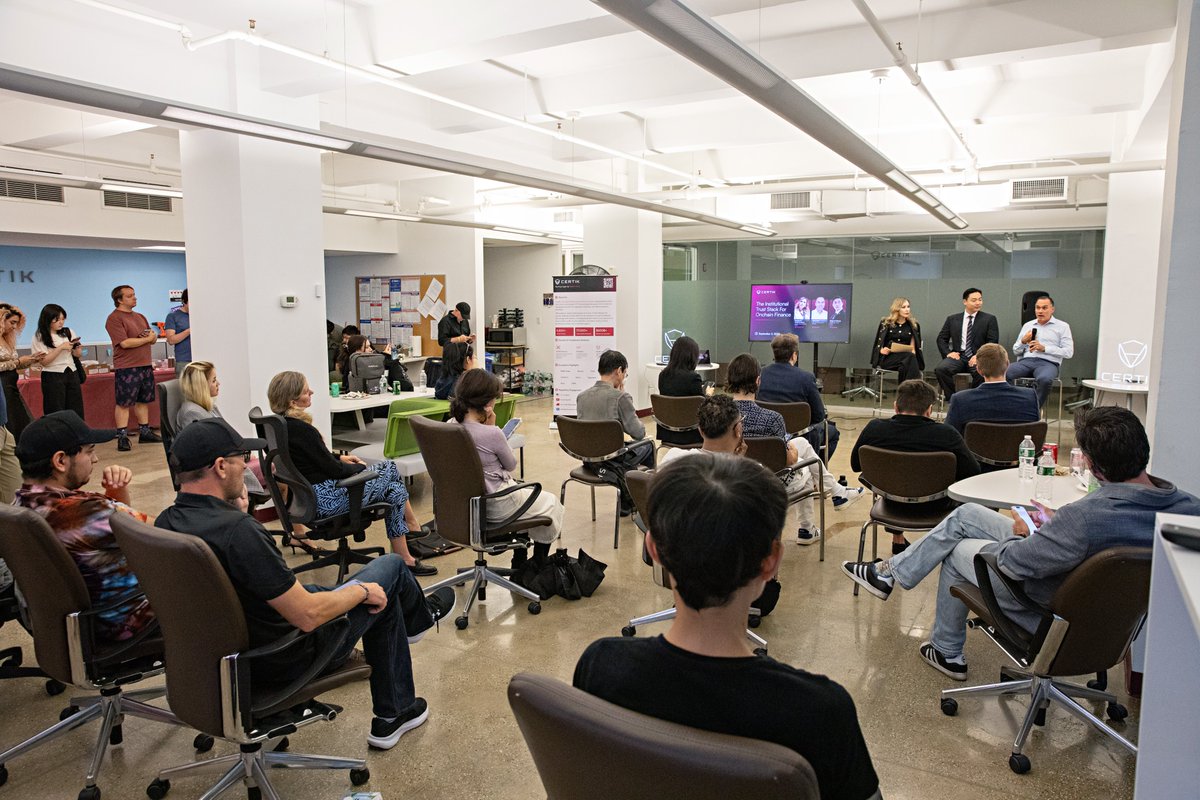 margarita_kado's tweet photo. Thank you to everyone who joined us at @CertiK’s NYC headquarters! And a huge thank you to @XDC_USA and @TravisJohn for joining @magnusweb3 and me for a great panel discussion. 

I’m already looking forward to bringing everyone together again for more events like this 😎 https://t.co/iF6cYKMvTq
