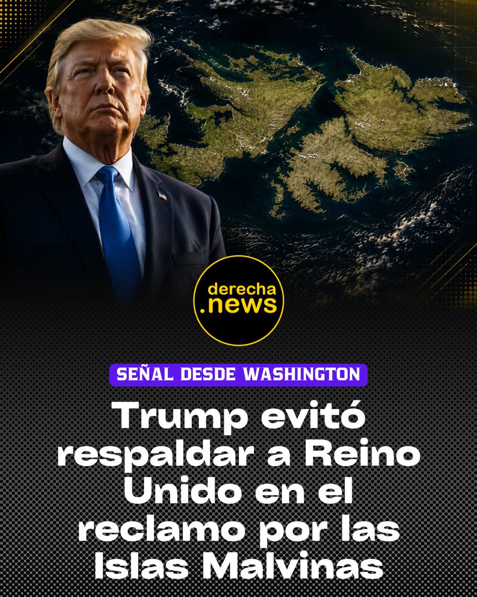 DerechaNews's tweet photo. 🇺🇸 Trump evitó respaldar al Reino Unido por Malvinas y le recordó que no lo acompañó frente a Irán
Ante una consulta sobre si Estados Unidos respaldaría a Londres ante un eventual conflicto por las islas, Donald Trump evitó garantizar su apoyo y recordó la falta de respaldo británico frente a Irán. Sus declaraciones se conocieron horas antes de la cadena nacional de Javier Milei sobre Malvinas, mientras Washington revisa su postura sobre la disputa.
