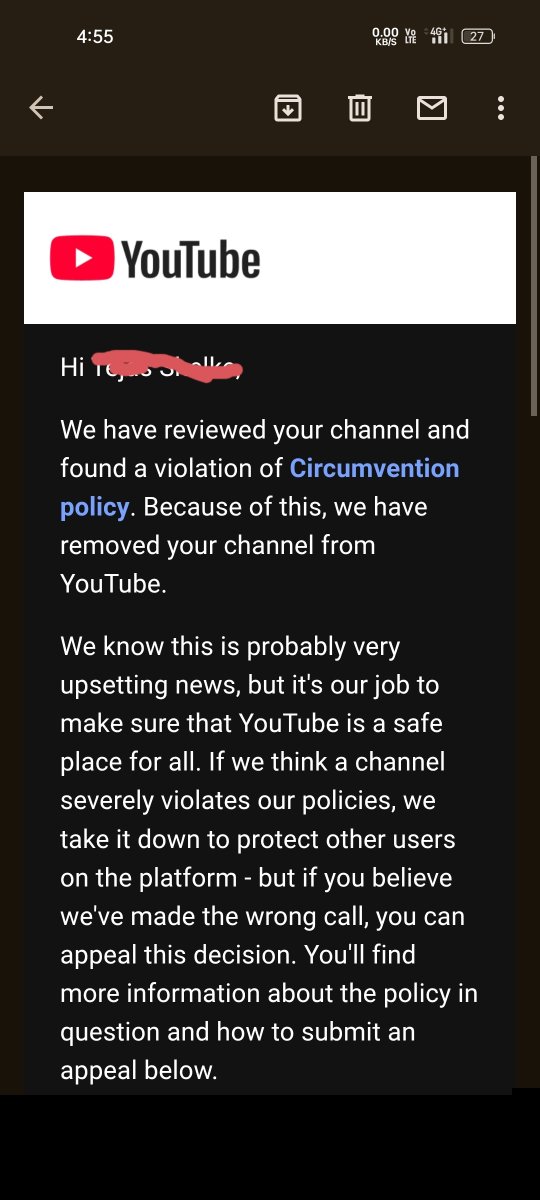 Prashant511T's tweet photo. @TeamYouTube now you decides to ignore my message and DM.

My channel was terminated under the Circumvention Policy, but I believe this is a mistake. Channel URL: https://t.co/EaDEzvO2nY

1. This is my only YouTube channel. I do not own, operate, or have any other YouTube channel.
2. I have never had another YouTube channel suspended or terminated.
3. I have never created or used another channel to bypass any YouTube enforcement.
4. If another terminated channel was incorrectly associated with me, please verify the ownership and account details carefully.

I respectfully request a thorough manual review of my account history, channel associations, login activity, devices/IP activity, and any other relevant information. Please verify that there is no previous terminated channel belonging to me. If this was an incorrect association or enforcement, I kindly request that my channel be restored.

Thank you
