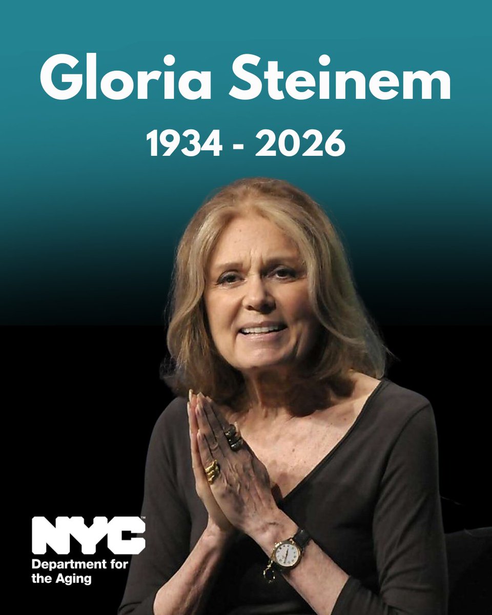 NYCAging's tweet photo. For decades, Gloria Steinem broke barriers for women, and helped advance equality for all. Her lifelong advocacy has opened doors, elevated voices, and inspired younger generations to create change, proving that progress has no age limit. She may be gone but her impact remains. https://t.co/3iR96ib72Q