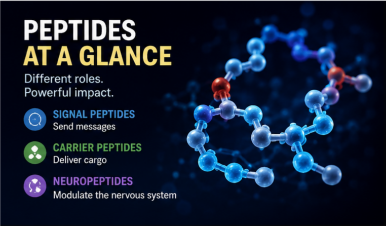 SaefkeWilliam's tweet photo. Signal peptides guide proteins to the right destination. Carrier peptides help deliver molecules. Neuropeptides act as messengers in the nervous system.
Different roles. Different mechanisms. One fascinating peptide world. 🔬
#Peptides #PeptideScience #Biotechnology https://t.co/c0GY2BMPPU