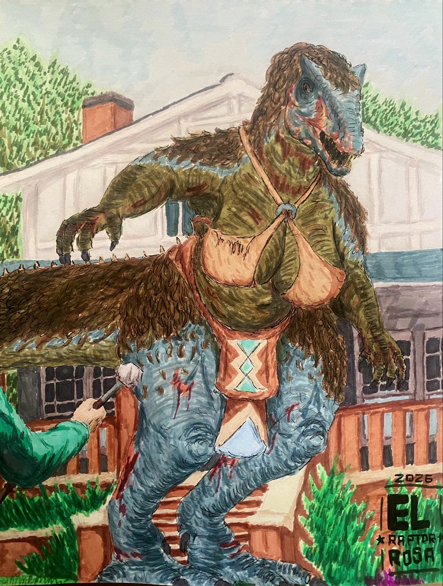 el_raptor_rosa's tweet photo. Another End of Oak Street art piece done this time with the Allosaurus lady! 🦖🔨

#TheEndOfOakStreet #dinoart #anthroart #furryart https://t.co/Lq6DABNofo