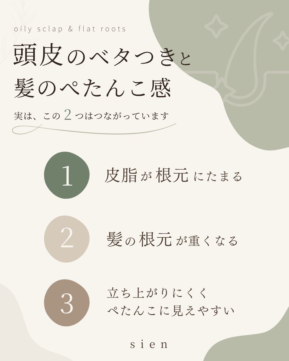 sien_hz's tweet photo. 朝はふんわりしていたのに、時間が経つと根元がぺたんこに見える😞

⬆️そんな日は、髪よりも頭皮のベタつきが関係していることもあります！

#sien #sienシャンプー https://t.co/ag4JEONamT