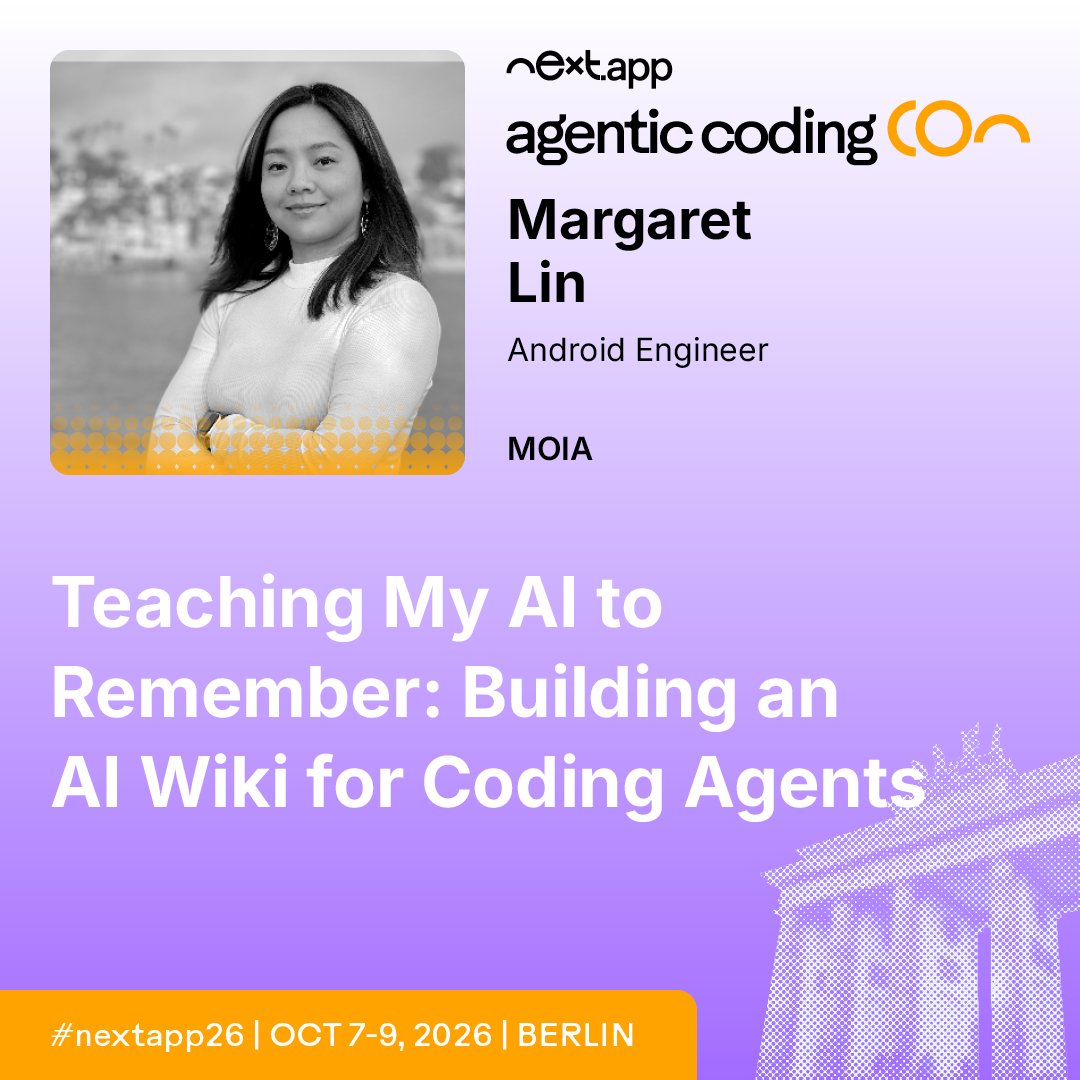 agenticodingCon's tweet photo. What if your coding agent could remember your last debugging session? 🤖

Margaret Lin shares how she built an AI wiki at agentic codingCon Berlin.

🔗 https://t.co/5SKnVfWBXc

#AgenticAI #nextapp26 https://t.co/FrRHAecD61