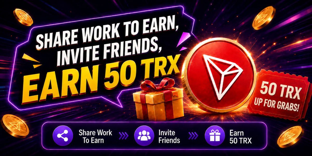 Anutavade7's tweet photo. Share Work To Earn, Invite Friends &amp; Win 50 TRX! 🎁 https://t.co/WDdhmFkX89    🎁 Prize content:
50 Points (50 TRX) × 1
5 Points (5 TRX) × 5  join now https://t.co/yXNaMCPhun