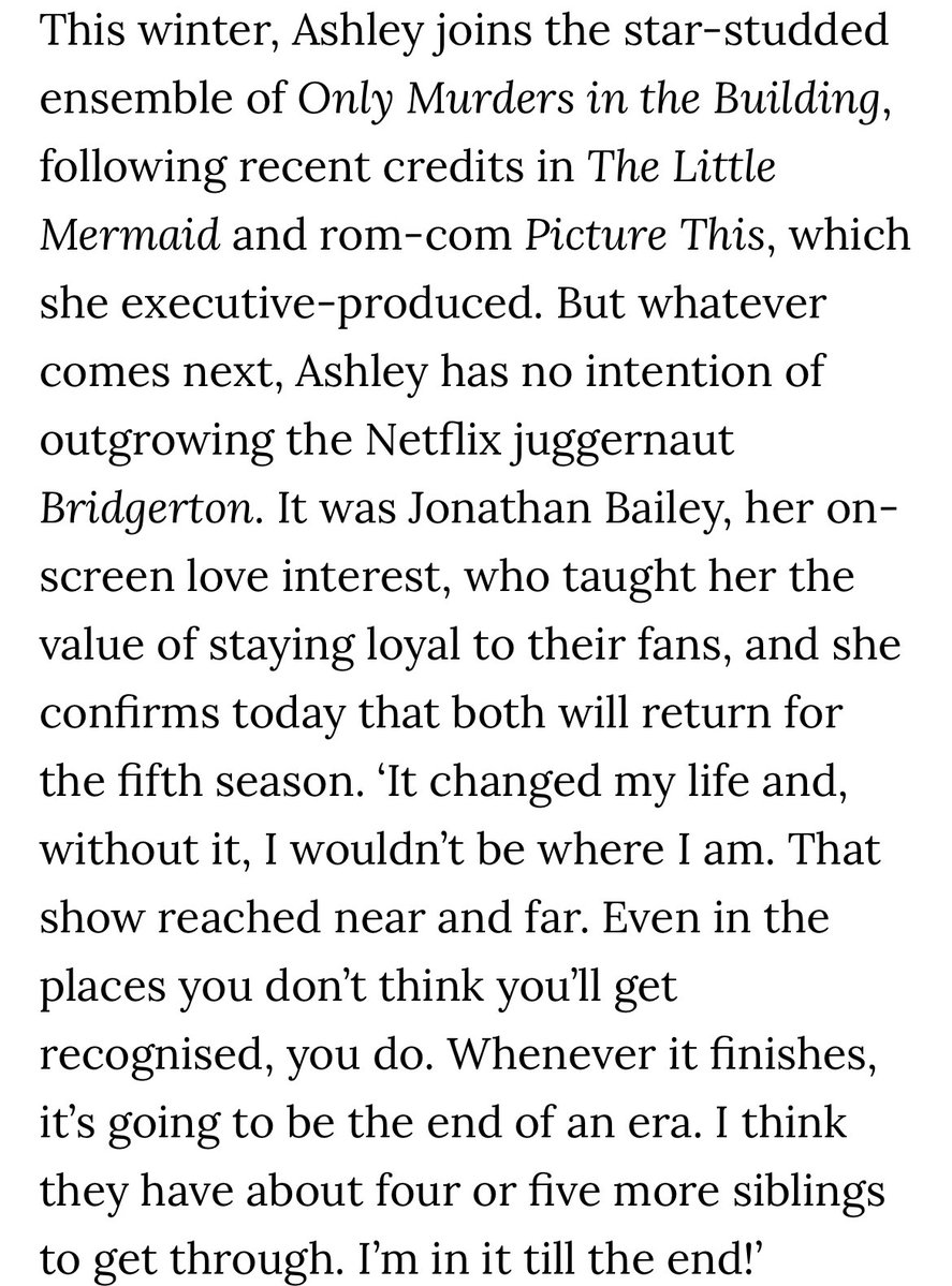 NoContxtBton's tweet photo. “It was Jonathan Bailey who taught her the value of staying loyal to their fans, &amp; she confirms today that both will return for the fifth season. ‘Whenever it finishes, it’s going to be the end of an era. I’m in it till the end!’” -Simone Ashley on #Bridgerton https://t.co/8r5I5CDCzx