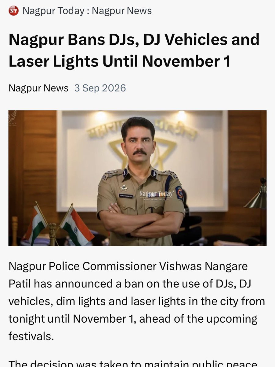 BefittingFacts's tweet photo. Nagpur Police has banned DJs, DJ vehicles, and laser lights from September 4 to November 1.

• Just a few days ago, Muslims in Nagpur celebrated Eid Milad-un-Nabi with DJs and laser lights.

• Now, just before Ganpati and Dahi Handi, Nagpur Police has banned DJs.

Why do these restrictions come only before Hindu festivals?
