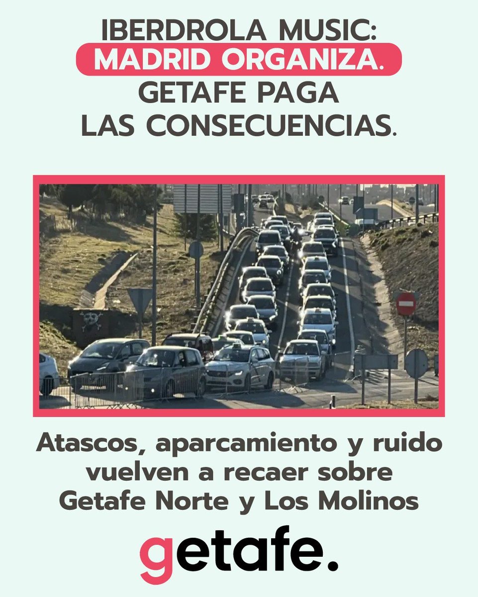 aytogetafe's tweet photo. Los macroeventos del recinto Iberdrola Music se autorizan en Madrid, pero los problemas de movilidad y ruido recaen sobre Getafe Norte y Los Molinos.

Exigimos accesos seguros y transporte público eficaz desde la capital.

Más información 👇
https://t.co/jGVVUuqqy1 https://t.co/GL5p5FQA62