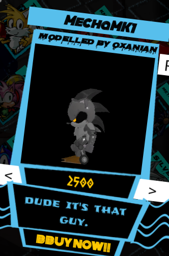 outcomeconfess's tweet photo. "This should've been a Sonic cosmetic. Yes that my confession. Sonic should've got the MECHAMK1 cosmetic, he couldn't get a robotic cosmetic cause well Metal Sonic is a character but MK1 is perfect as a replacement."

#outcomememories

Confession number: 99 https://t.co/TcOYEv3IYi