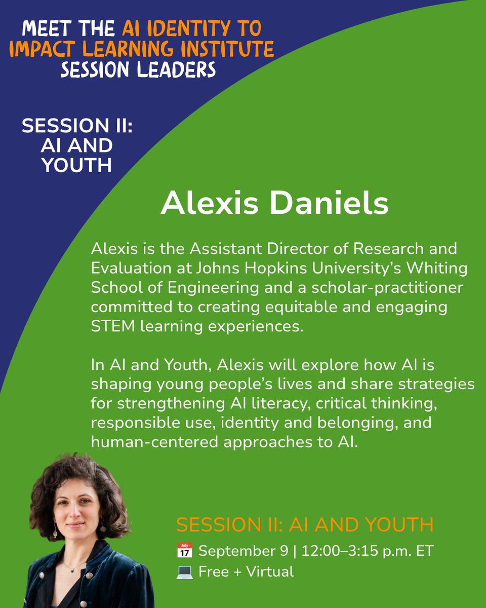 techbridgegirls's tweet photo. Join experts Aliyah Gibbs &amp; Alexis Daniels on Sept. 9 for an interactive session on AI literacy &amp; its impact on youth!  

📅 Sept. 9 | 12–3:15 p.m. ET  
💻 Live + Virtual + FREE  

Register: https://t.co/2wzcax3Fy5  
#AIInstitute #AILiteracy https://t.co/c0sphFKSs9