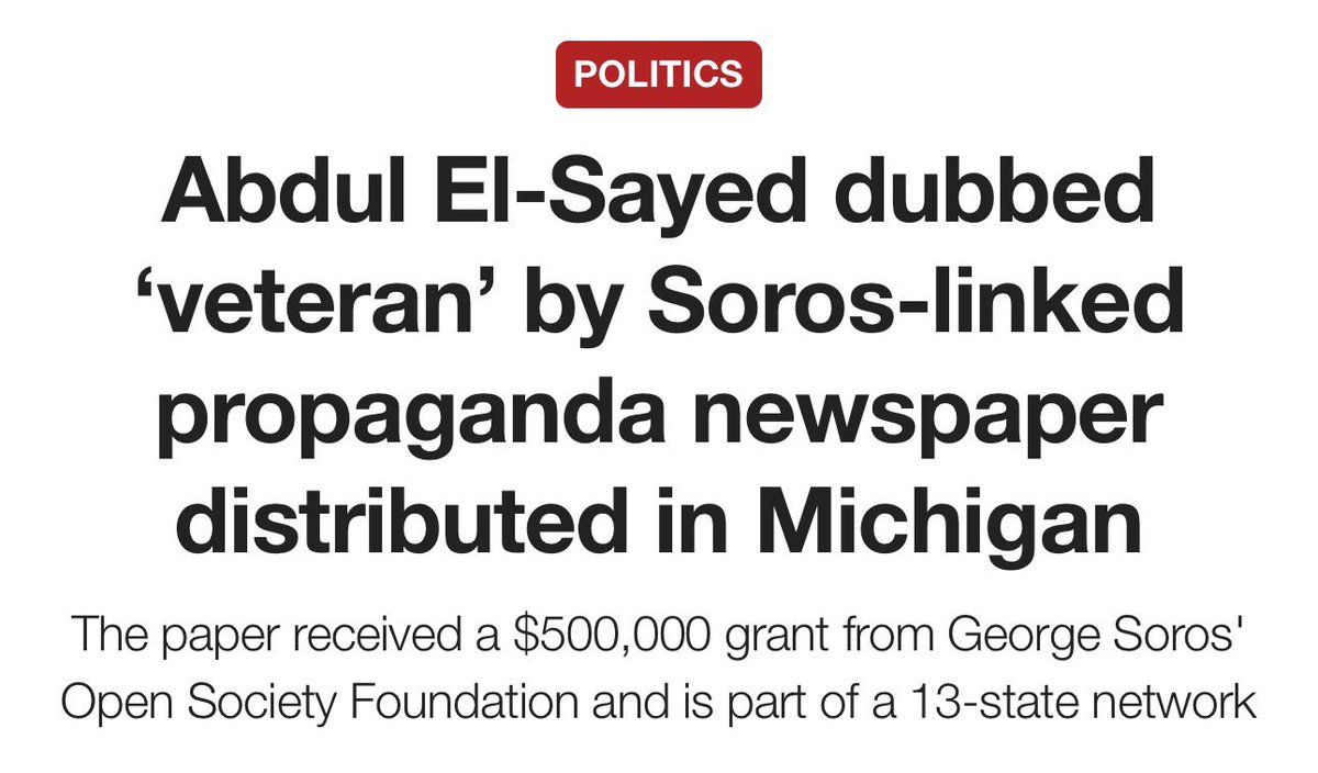 MikeRogersForMI's tweet photo. ICYMI: George Soros is propping up Abdul El-Sayed’s campaign with money AND lies. 

Lying about military service? Disgusting. What else is Conman Abdul El-Sayed hiding? https://t.co/Y0g0SUTMLU