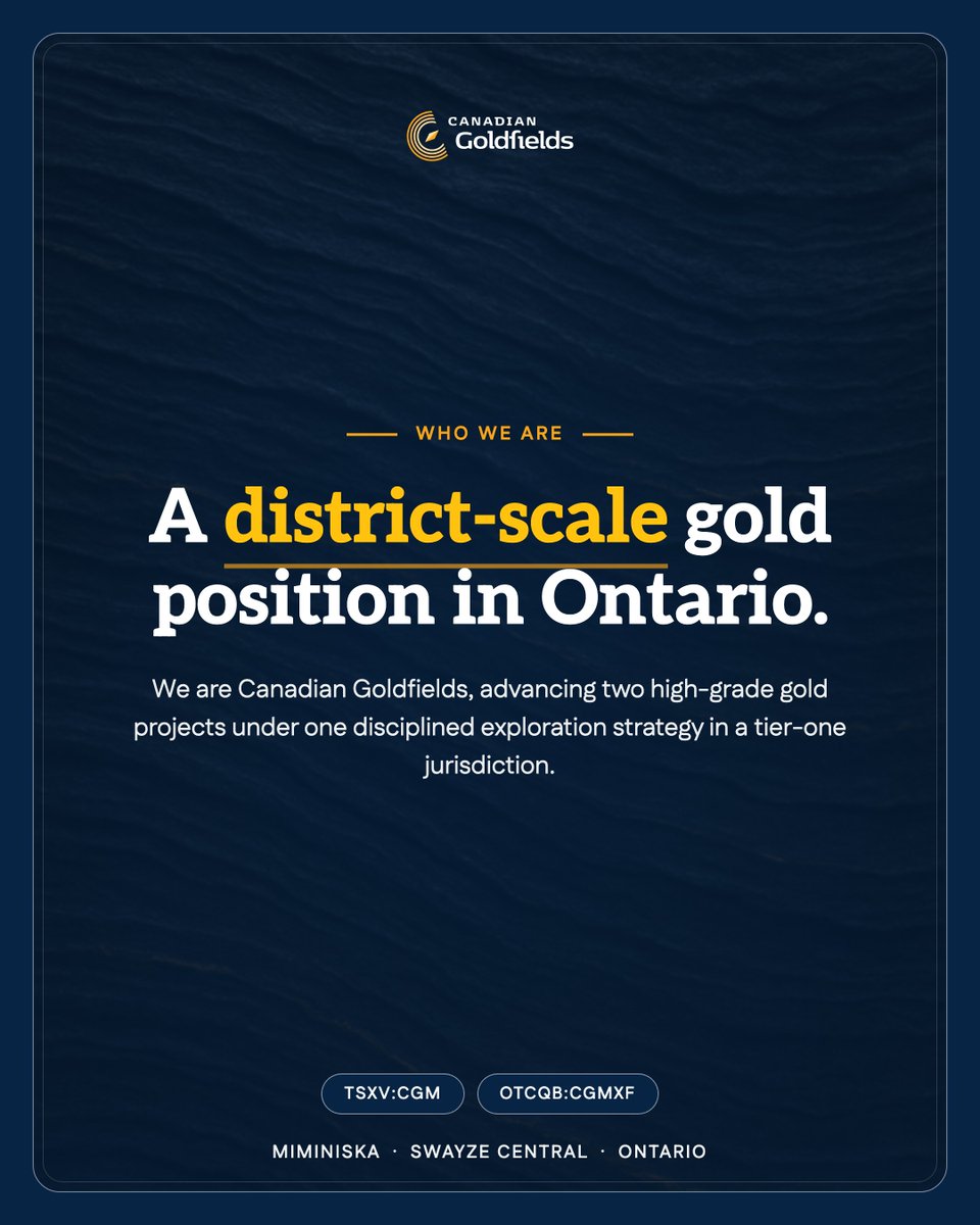CdnGoldfields's tweet photo. We are Canadian Goldfields, a gold exploration company with two projects in Ontario.

Our flagship Miminiska sits in the northwest, on a district-scale package. Swayze Central sits hundreds of kilometres southeast, in the Abitibi.

Full details at https://t.co/hKeM7q5dP6

🇨🇦 TSXV: CGM | 🇺🇸 OTCQB: CGMXF