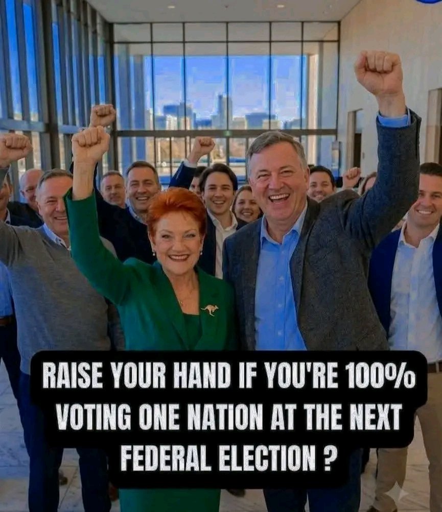caddiesRod's tweet photo. RAISE YOUR HAND IF YOU'RE 100% VOTING ONE NATION AT THE NEXT FEDERAL ELECTION? https://t.co/DbPleBaVtf