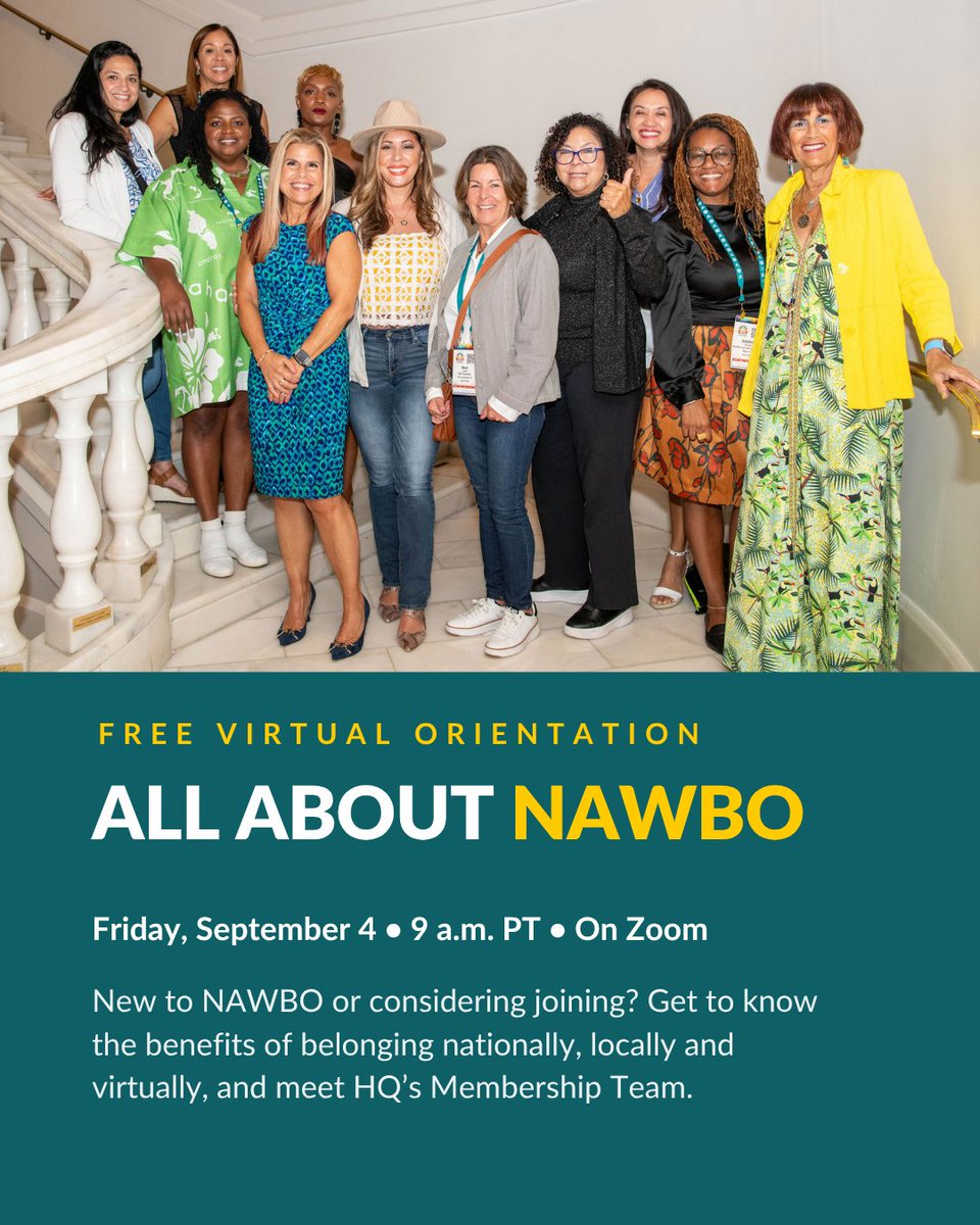 NAWBONational's tweet photo. Curious how NAWBO works?

All About NAWBO is a one-hour Zoom orientation from the National Association of Women Business Owners, open to non-members.

Fri, Sept 4, 9 a.m. PT.

New members save $75 on initiation through Oct 31.

Visit the link to register.

https://t.co/2CSy9yUrQL https://t.co/zwJm6ihSxz
