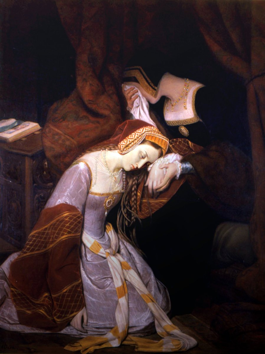 wikivictorian's tweet photo. Anne Boleyn in the Tower of London, by French painter Édouard Cibot (1835). Musée Rolin. https://t.co/lxvqzgD8Qg