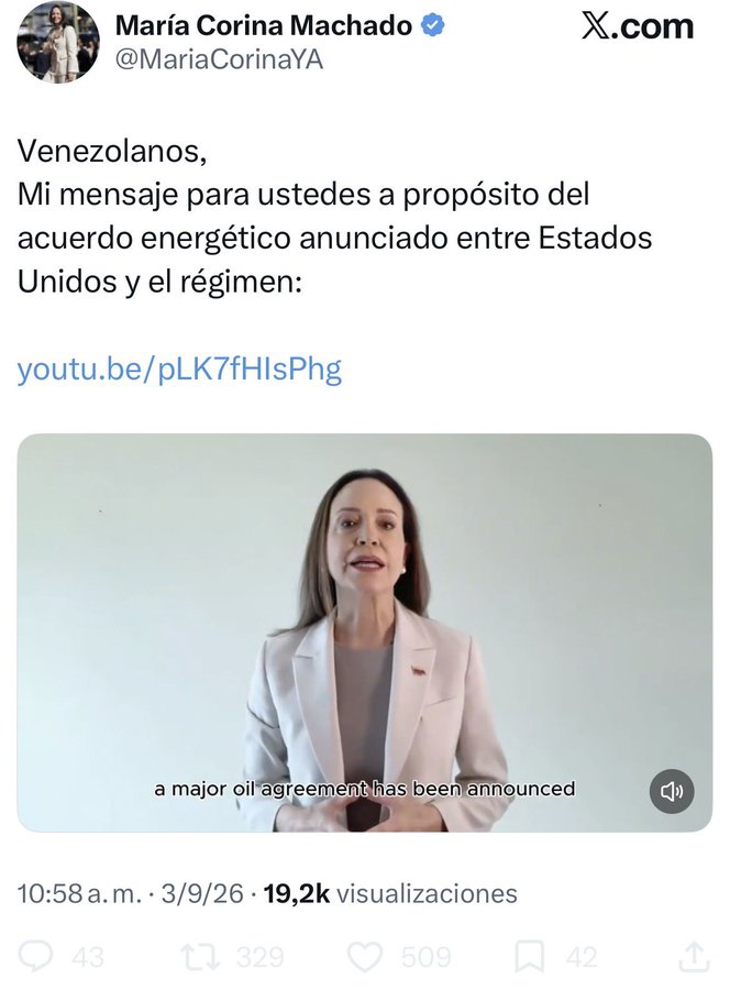 SonPolemicas's tweet photo. Lo que diga María Corina Machado no tiene ninguna importancia en Venezuela, tampoco en Washington, no tiene ningún peso político, por eso la dejaron fuera de la Mesa de Diálogo y fuera del Acuerdo Petrólero, fuera de todo.
Solo su "granja de bots" amplifica sus mensajes llorosos. https://t.co/jQNba2gPD9
