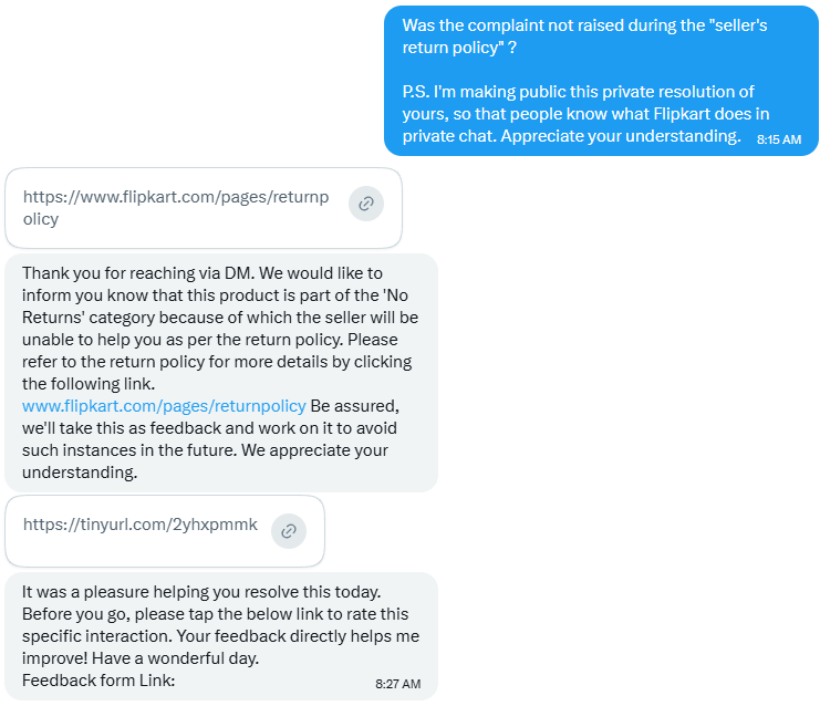 sanjayjain001's tweet photo. @flipkartsupport @Flipkart elite level scamming! 👏

Receive defective tempered glass
Raise complaint within return window
You close it without resolution
Now claim "return period is over"🤡

So the trick is ghosting customers until clock runs out? Genius!🤯

@_Kalyan_K @FlipkartSupport @Walmart https://t.co/FuOiul4JO9