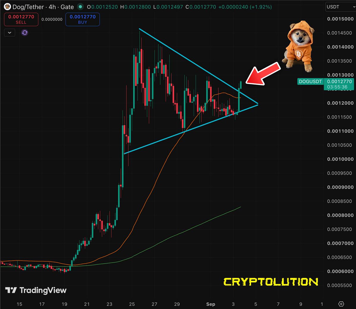 cryptolution101's tweet photo. 🚨JUST IN: solana:dog1viwbb2vWDpER5FrJ4YFG6gq6XuyFohUe9TXN65u (Bitcoin) is breaking out of a symmetrical triangle 💥 https://t.co/O77wB68zoL