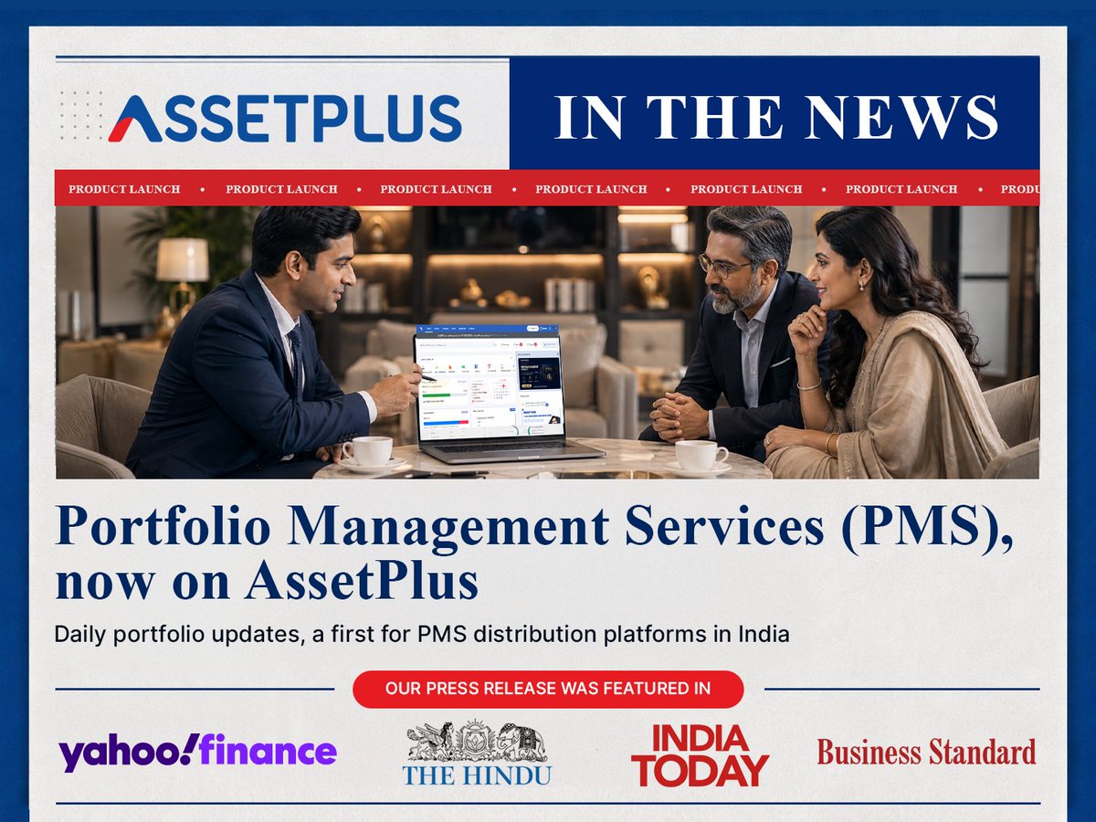 AssetPlusApp's tweet photo. Serving your high-net-worth clients just became far simpler.

Portfolio Management Services (PMS) is now available on AssetPlus. Certified partners can onboard, manage and report on eligible HNI clients in one place, with holdings, valuation and performance refreshed every day. No other PMS platform offers this.

Our co-founders Vishranth Suresh and Awanish Raj unpack how it all came together. Link in the first comment.

@assetplusvish @awanish94 

#AssetPlus #PMS #PortfolioManagementServices #MutualFundDistributors #MFD #WealthManagement #HNIClients