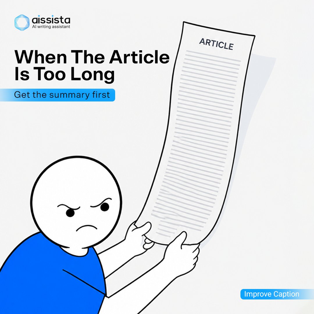 AissistaAI's tweet photo. Long article? Get the summary first.
Aissista helps you find the main points quickly. You can understand the topic and decide what to read in full.
Try Aissista, your AI article summarizer.
#Aissista #ArticleSummarizer #AISummary #AIWritingAssistant https://t.co/T7LZUItTwg