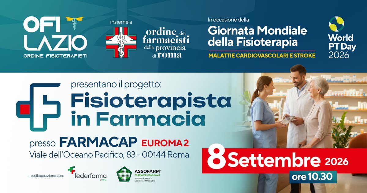ofilazio's tweet photo. 🏥 L’8 settembre #OFILazio presenta “Fisioterapista in Farmacia”. Nella stessa giornata, le farmacie aderenti offriranno una consulenza fisioterapica gratuita.

👉 Scopri il progetto e trova la farmacia aderente più vicina: https://t.co/hDXnMGV42V https://t.co/l0G3VpY6dS
