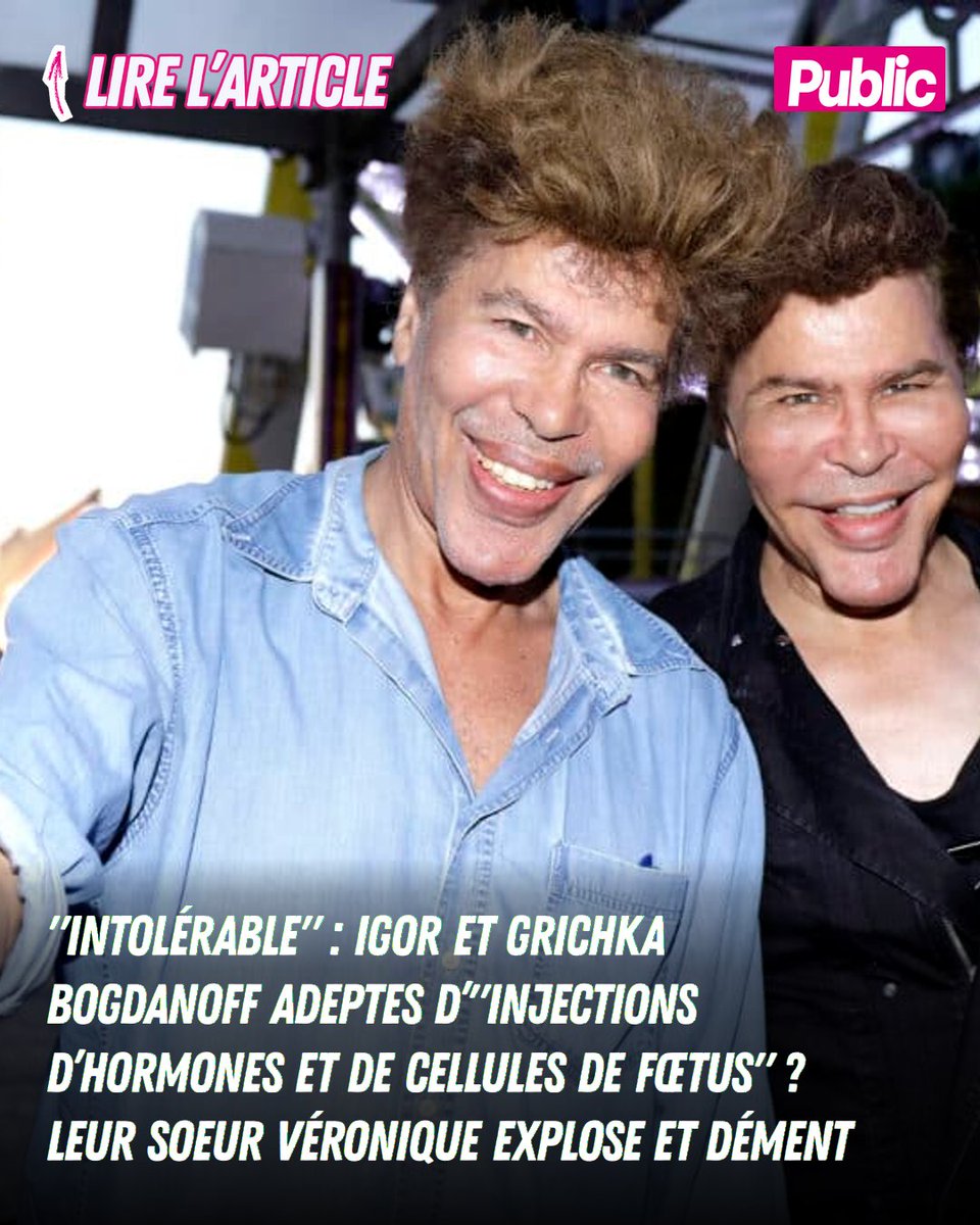 InsidePublic's tweet photo. https://t.co/2o0fLPmuG3
Dans une récente interview accordée à Ciné Télé Revue, Véronique Bogdanoff, soeur d'Igor et Grichka Bogdanoff, a longuement évoqué leur transformation physique.
#people #actupeople #newspeople #public #celebrite #star #stars #gossip #actucelebrite #magazinepublic #public