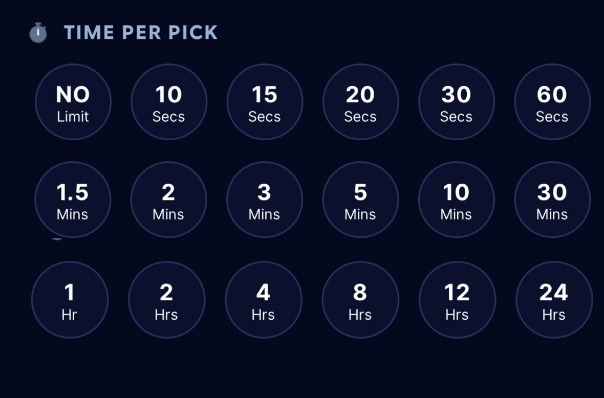 SleeperHQ's tweet photo. what is the correct draft timer in a fantasy draft? 🤔 https://t.co/esU0mIMlZh