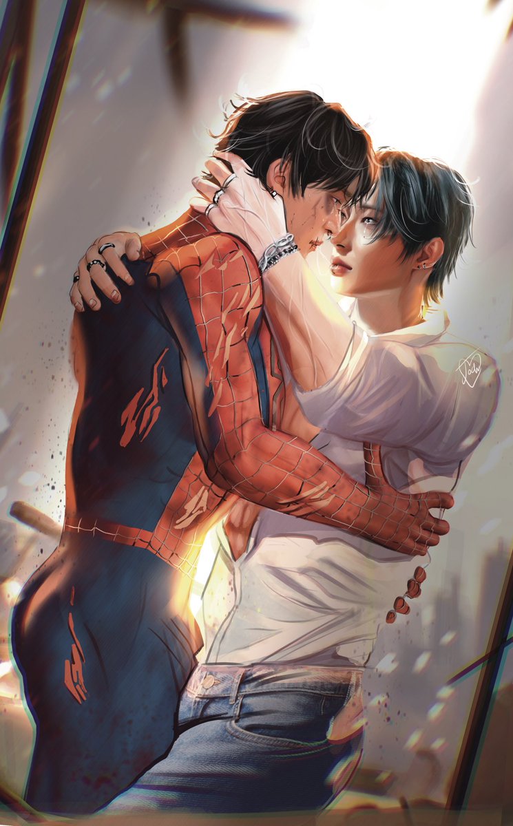 Jodicreatesart's tweet photo. Spidey Yunho X Mingi after the fight 🥺

All my hyper fixations together.

.
.
.

#ateez #yunho #mingi #fanart #spiderman https://t.co/Y2oIOiMF8r