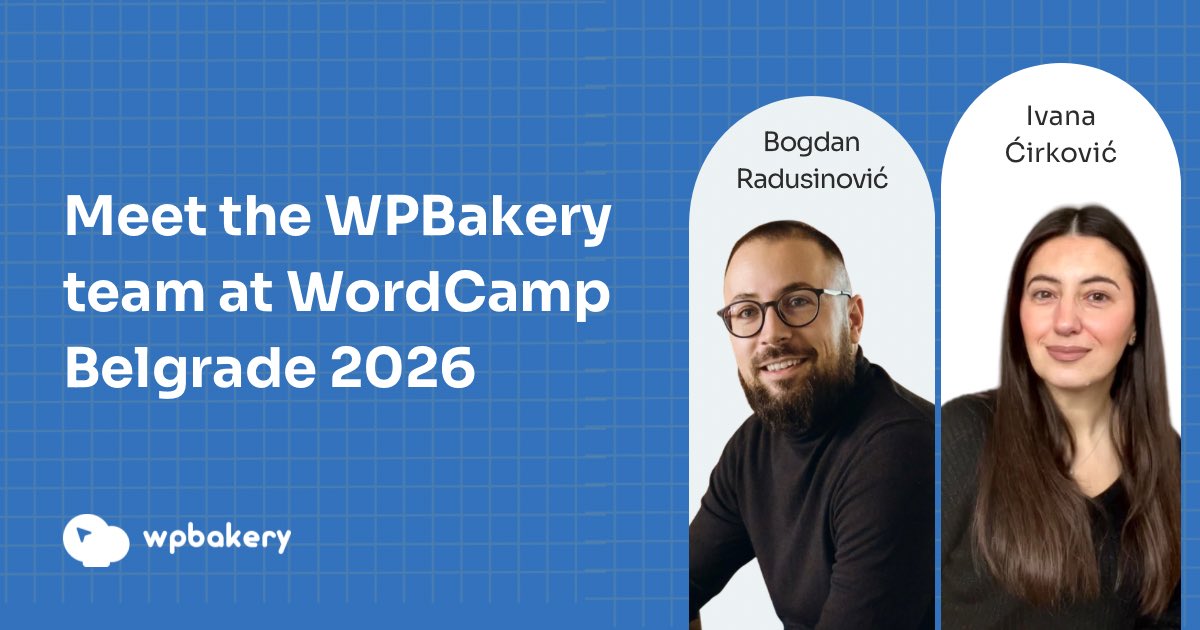 wpbakery's tweet photo. Happy to share that two of our team members are not only attending, but also helping organize #WCBGD.
Ivana and Bogdan will be there on September 18–19 to meet the WordPress community, exchange ideas and support the return of WordCamp Belgrade.
Who else is coming?
https://t.co/dVjCfAJ1VO