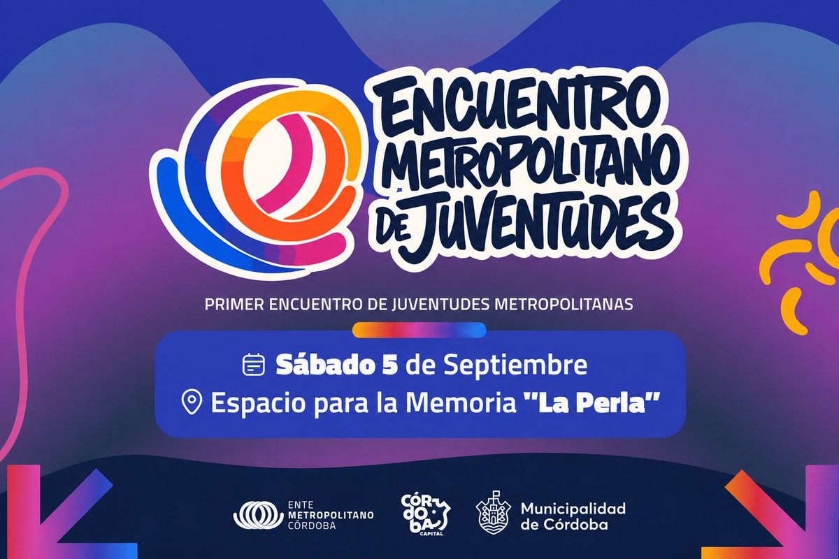 EnteMetropolCba's tweet photo. 📣 Falta poco para nuestro Primer Encuentro Metropolitano de Juventudes

Si tenés entre 16 y 30 años y vivís en el Área Metropolitana, queremos escucharte. 🙌

Ideas, intereses, preocupaciones y propuestas para construir juntos una región con más oportunidades para las juventudes.

📅 5 de septiembre | 🕘 9 a 18 h 📍 Espacio para la Memoria y Promoción de los Derechos Humanos “La Perla”
📝 Inscribite: https://t.co/KIjhdioVeq

🤝 Nos encontramos para compartir, conectar y pensar el futuro metropolitano.
#JuventudesMetropolitanas
#EnteMetropolitanoCórdoba