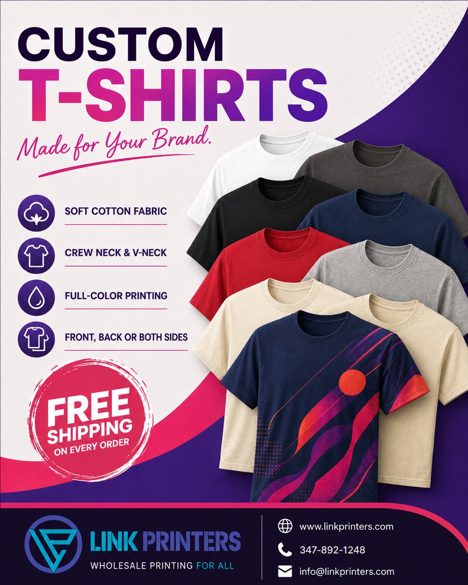 link_printers's tweet photo. Make your brand stand out with professionally printed custom T-shirts from Link Printers!
Visit: https://t.co/fpfIkiOn62
#CustomTShirts #TShirtPrinting #CustomApparel #BrandMerchandise #BusinessBranding #PromotionalProducts #ScreenPrinting #SmallBusinessMarketing https://t.co/iLATURKOgM