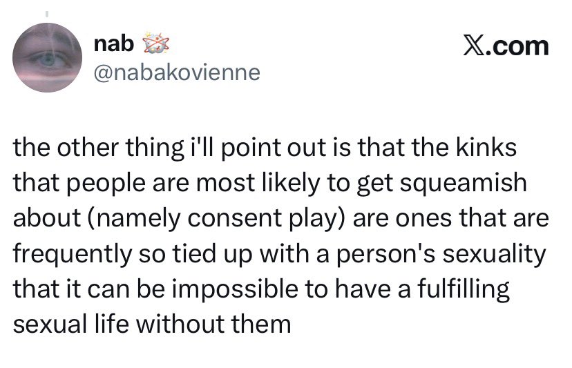 nicsaudade's tweet photo. @nabakovienne consent was brought up here and i agree i worded it poorly based on that. doesn’t change the fact that sexual preferences esp when it comes to harmful practices can be changed with therapu and understanding of trauma https://t.co/jkXC87OCmL