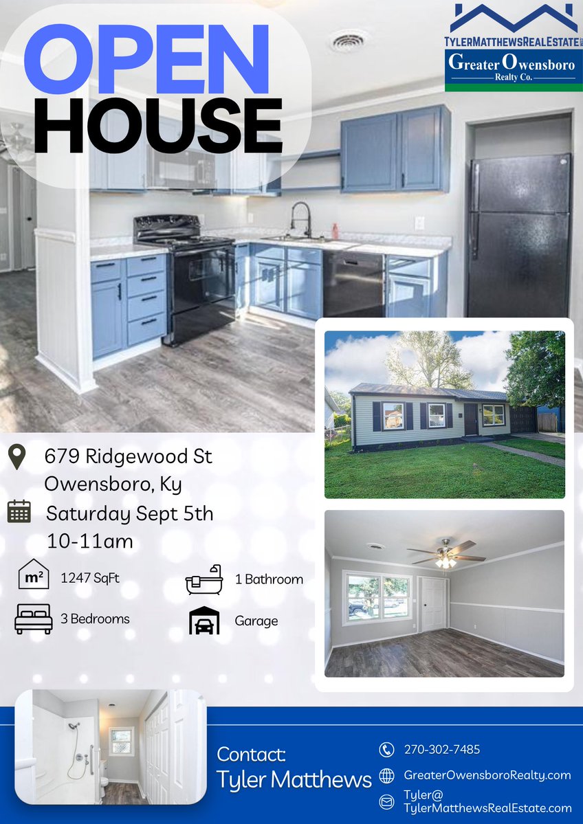 mTmRealEstate's tweet photo. Stop by to see some move in ready homes this Saturday.
Tyler Matthews
Greater Owensboro Realty Co
#NeverNotWorking
270-302-7485 https://t.co/HvB4X4mHeK
