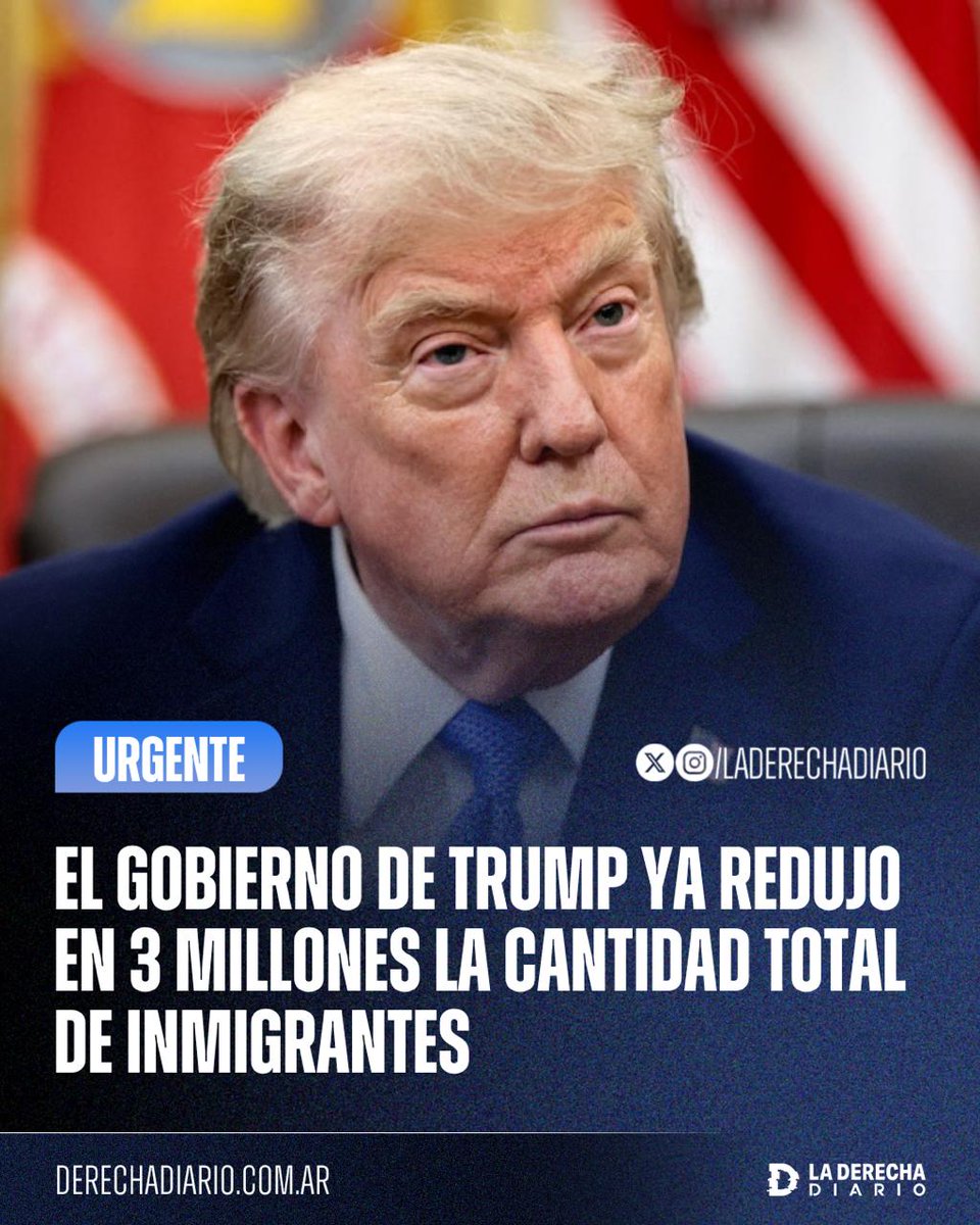 laderechadiario's tweet photo. 🚨🇺🇸 | AFUERA: Gracias a su agenda de deportaciones masivas y estricto control migratorio, el Gobierno de Trump ya logró reducir la inmigración ilegal en Estados Unidos en 2,3 millones de invasores, a lo que se suman más de 600.000 visas inmigrantes que no serán renovadas.

La reducción total de la población extranjera rozaría así los 3 millones de personas, marcando la primera caída de la inmigración neta en Estados Unidos en casi un siglo.