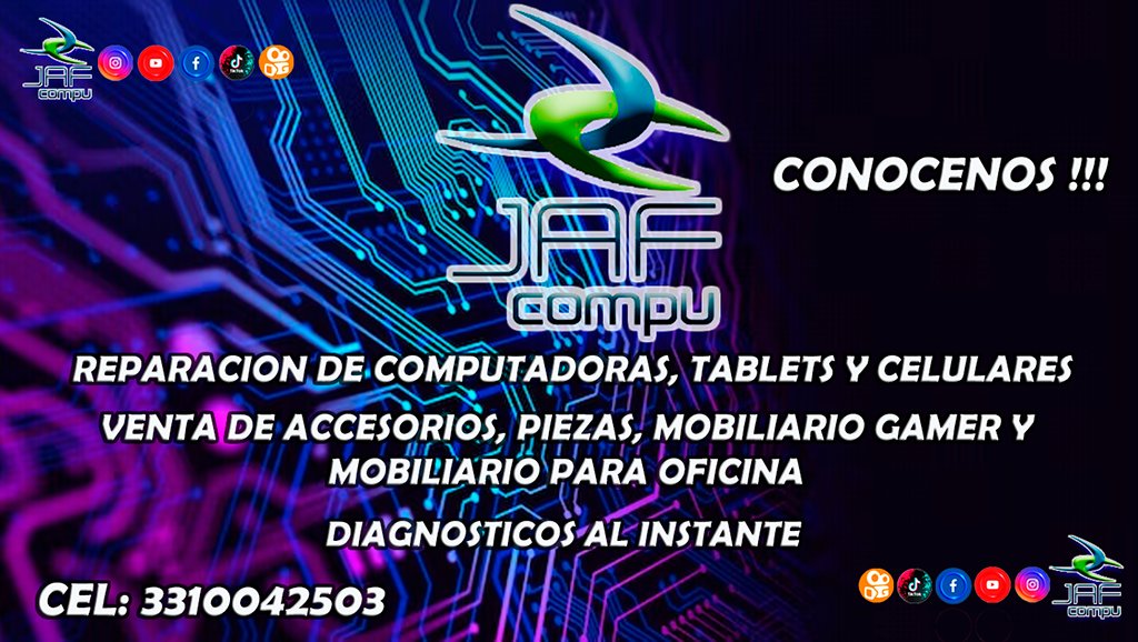 jafcompu's tweet photo. Recuerden que ademas de la venta tenemos reparaciones, mantenimiento, ensamble, diagnosticos y todo lo que tecnologicamente necesite.

Estamos a sus ordenes !!! #jafcompu #tecnologia #reparacion #diagnostico #venta

Contenido: https://t.co/hxXG9RDDpk https://t.co/tk3NjpmR7O