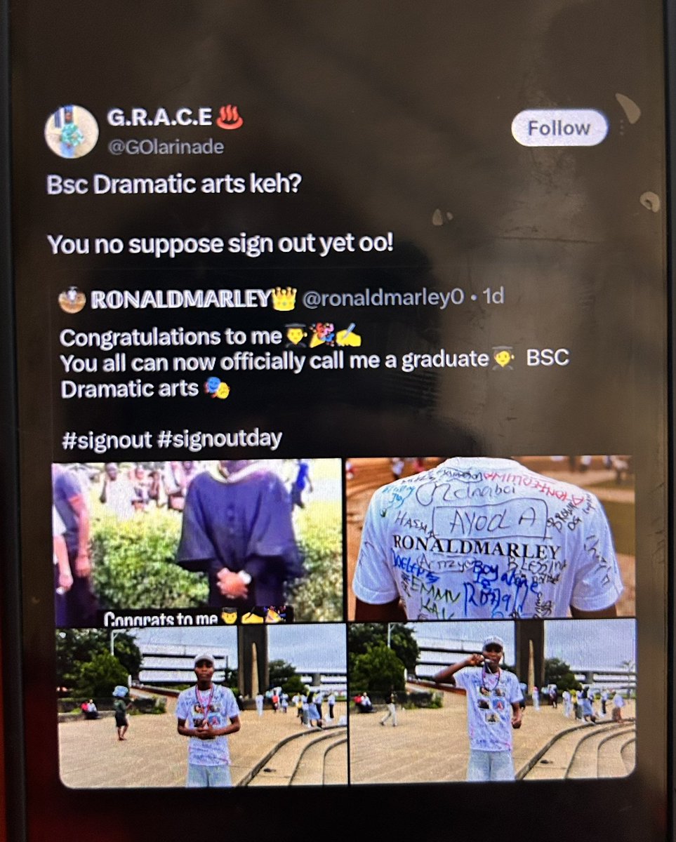 ronaldmarley0's tweet photo. This post was made on the 1st of September….. After all the years I spent in the university out of everything in this life why wouldn’t I know what https://t.co/eQinZvZeFl stands for and what B.A stands for …… Firstly I wasn’t really looking forward to post my signout >> https://t.co/SWxuTVZnAM