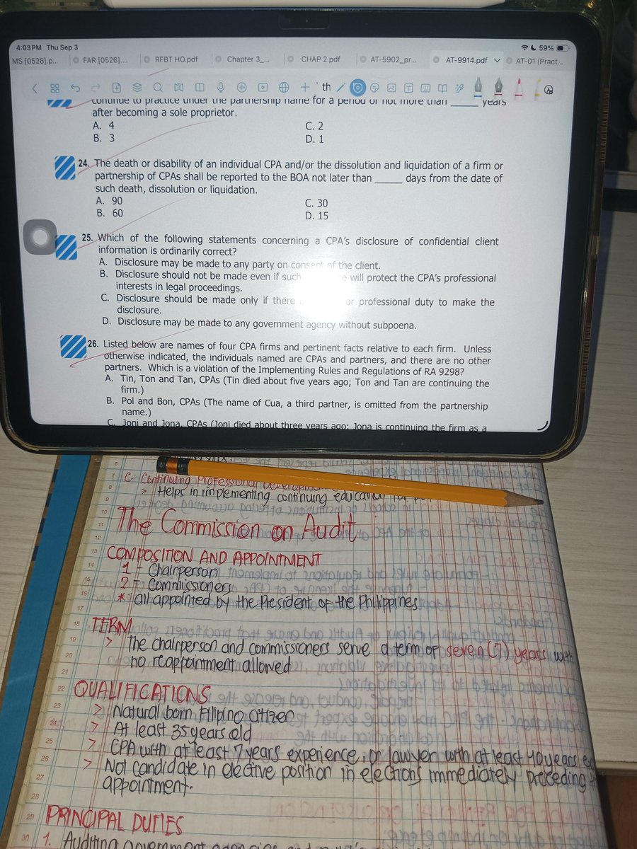 Codyfcpa's tweet photo. [study log] september 3, 2026 🫶

- RA 9298 readings
- RA 9298 mcqs (dami TT)
- System of Quality Management readings
- SQM mcqs (2/4 rm) 

🌻as audtheo lover, i noticed na wala masyadong ka-same pattern ung mcqs ng r/esa. v challenging dahil di pede ung “ayy familiar”. 😆 https://t.co/iB7zPxSyeY
