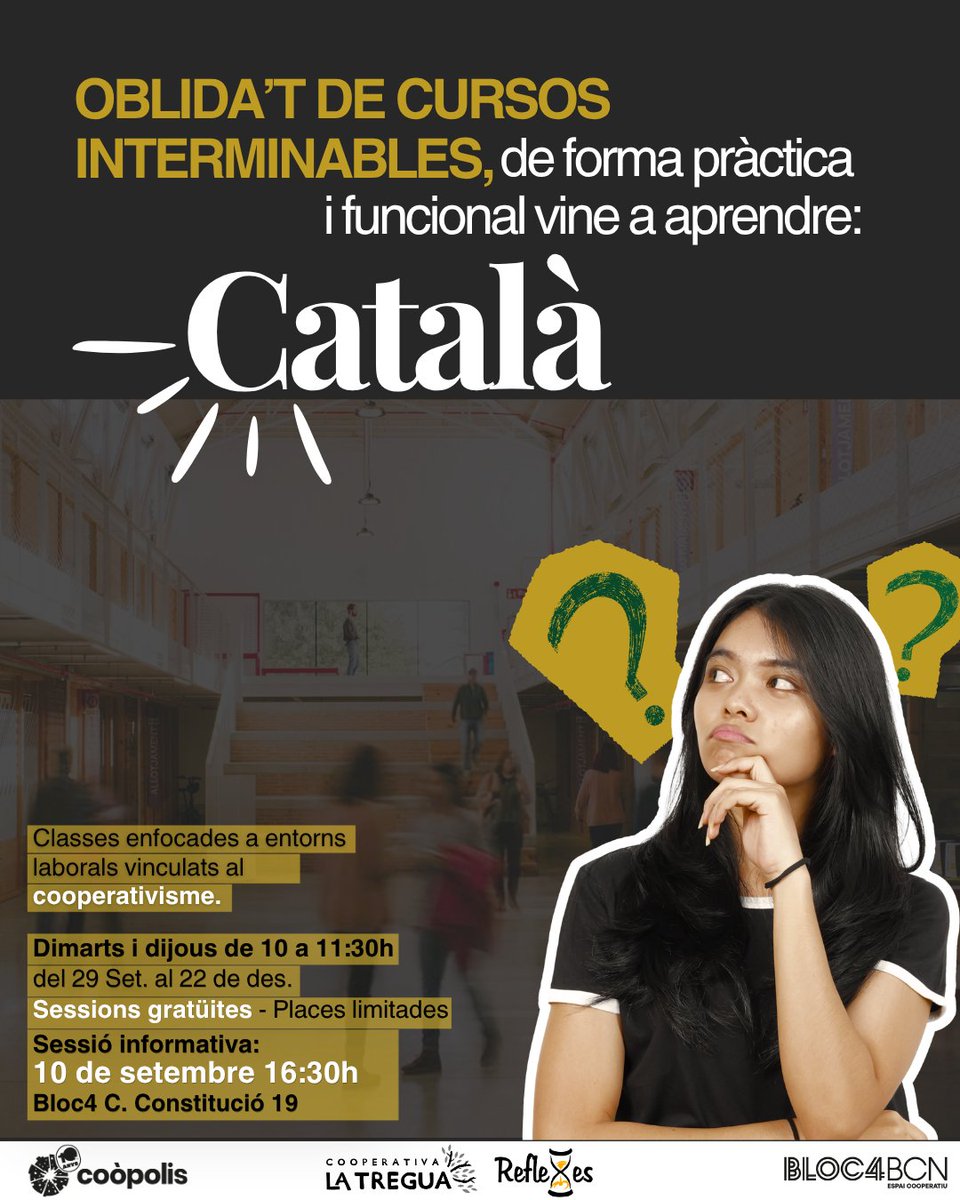 coopolis_bcn's tweet photo. 🌱 Neix la primera Escola Cooperativista de Català!

Una proposta per aprendre català en entorns cooperatius amb una mirada antiracista.

Vine a la sessió de presentació el proper 10/9 i descobreix el projecte! 

🔗Inscripció: https://t.co/z0q5tFJSHo https://t.co/EQLgAYjQ8I