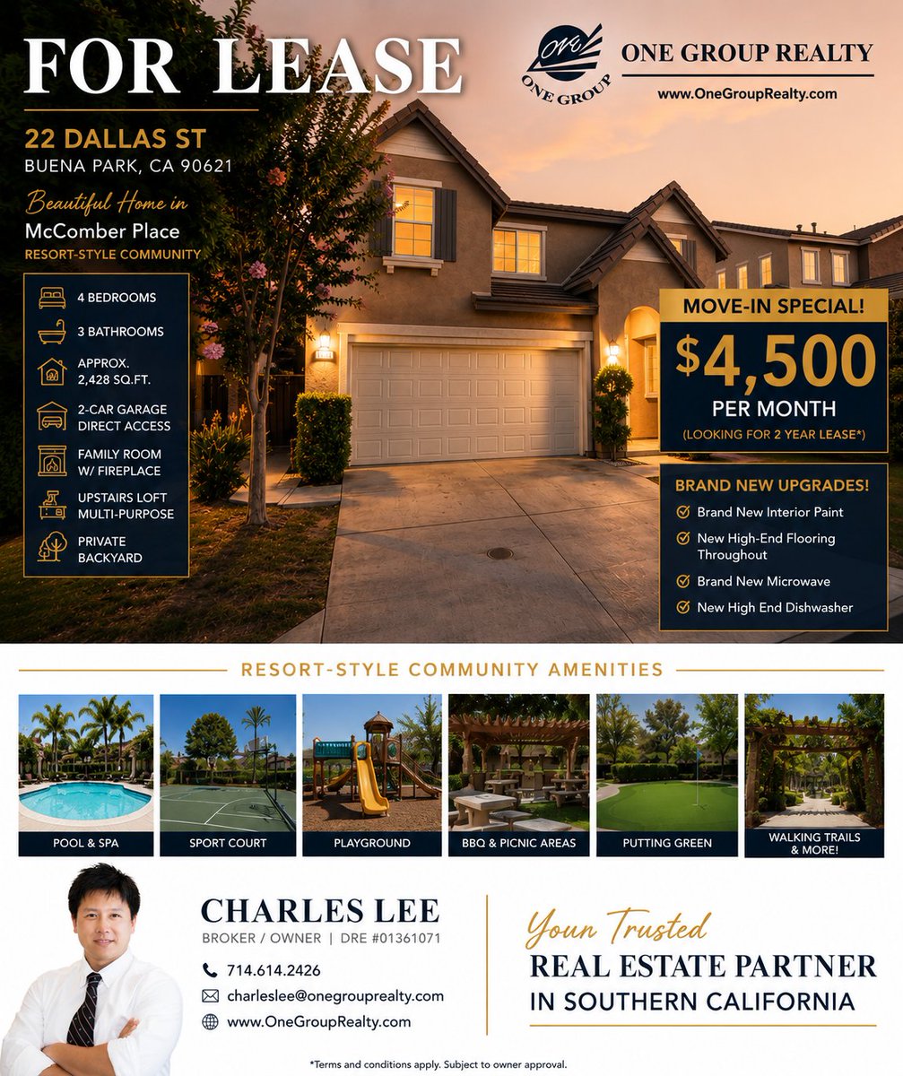 LAOCBROKER's tweet photo. ๐ก JUST LISTED FOR LEASE | BUENA PARK
๐ฒ Charles Lee | Broker/Owner
One Group Realty
DRE #01361071
๐ 714.614.2426
#BuenaPark #BuenaParkRealEstate #BuenaParkForLease #ForLease #RentalHome #McComberPlace #OrangeCountyRealEstate #OrangeCountyRentals #OCRentals #HouseForRent https://t.co/sUuDR8RgR6