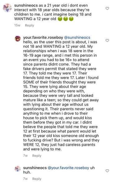 CogitoErgoUoh's tweet photo. > Tells proshipper that they hope for them to be SA’d 

> Later gets outed for dating 12yo at 18 https://t.co/dngrvqGezn