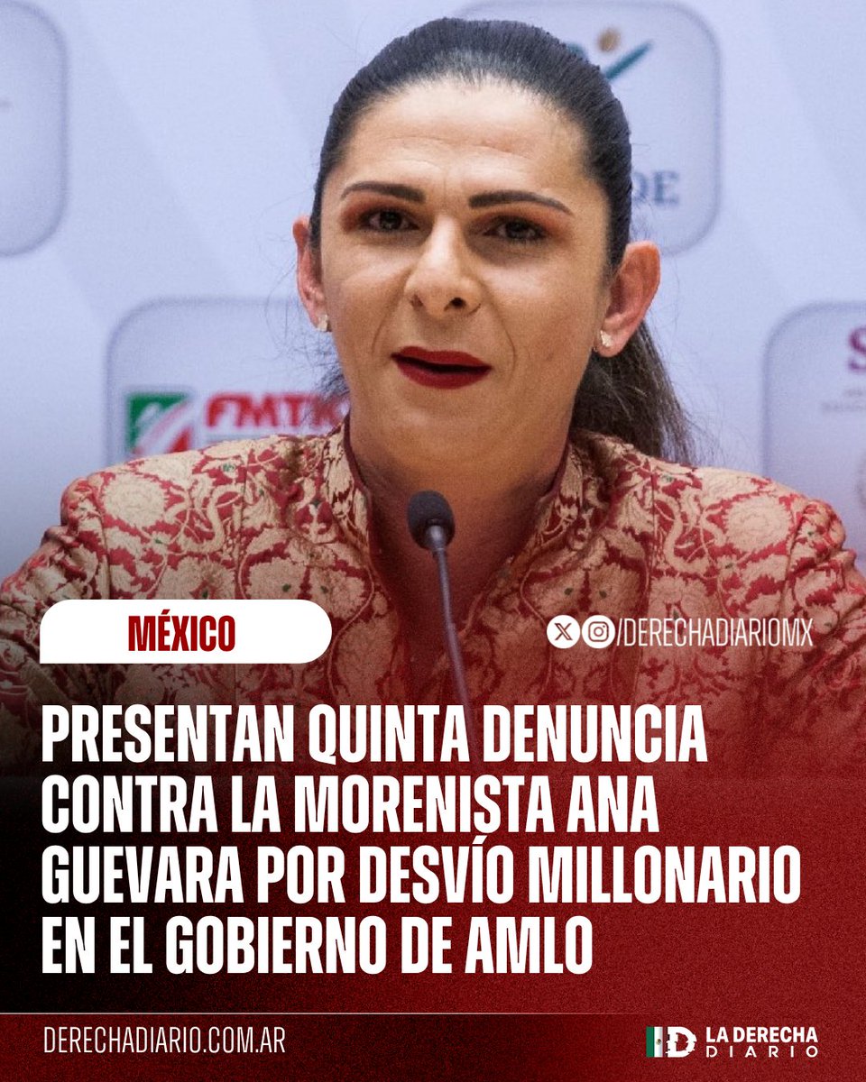 DerechaDiarioMX's tweet photo. 🚨🇲🇽 | YA QUE LA METAN PRESA: La ASF presentó una quinta denuncia contra la morenista Ana Guevara por presunto desvío millonario de fondos cuando era titular de la CONADE en el gobierno de AMLO. https://t.co/y1kOrExXXe