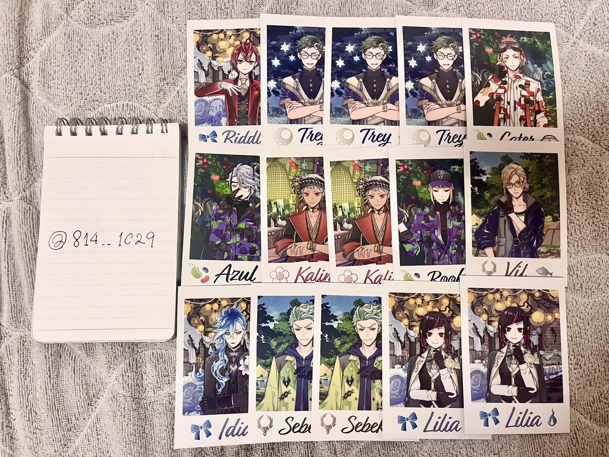 814__1C29's tweet photo. 【交換】ツイステ ツイステ展 ランダムカード

譲  リドル トレイ3 ケイト アズール カリム2 ルーク ヴィル イデア セベク2 リリア2

求 オルト > エース レオナ (友人分)

複数枚纏めて交換していただける方優先です
郵送希望📮 https://t.co/BvvRHzs8HC