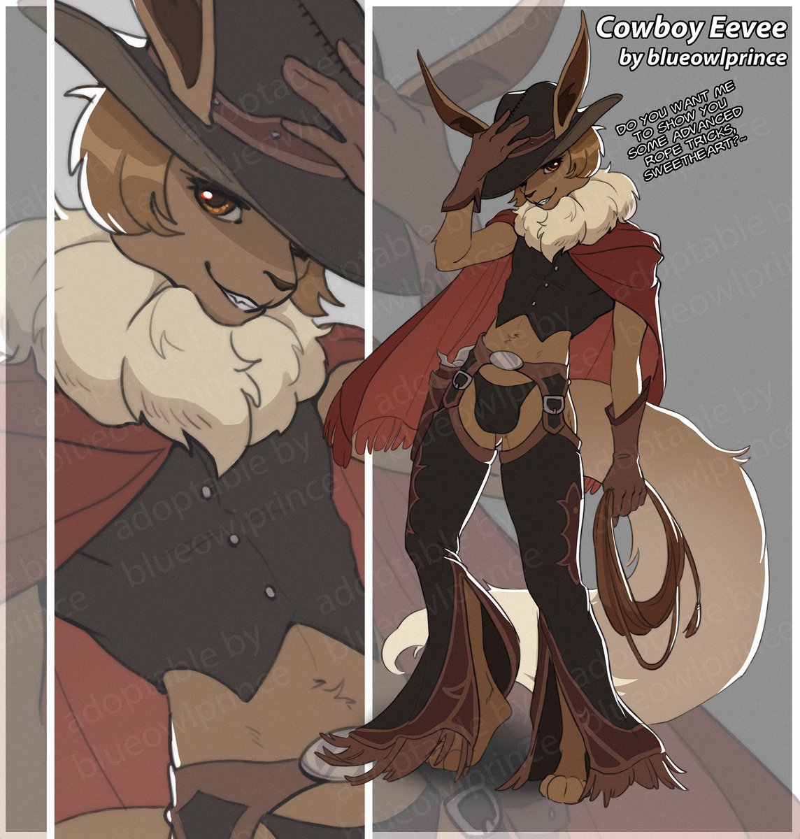 blueowlprince's tweet photo. Cowboy Eevee is here and on the search for his master! 
#pokemon #adopt #adoptable https://t.co/GH5i5VyneS