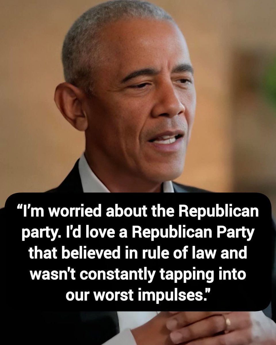 DavidJHarrisJr's tweet photo. 🚨Barack Obama: “I’m worried about the Republican party. I'd love a Republican Party that believed in rule of law and wasn't constantly tapping into our worst impulses."

Thoughts? https://t.co/XiDb84KbGY