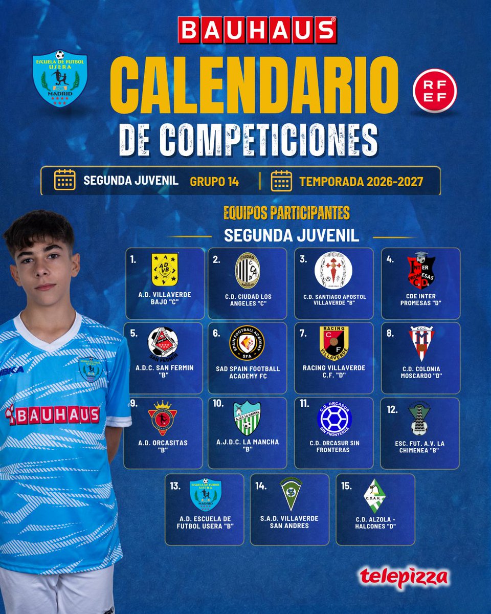ef_usera's tweet photo. Ya conoce a los equipos con los que se dejará la piel en el campo. Arrancamos una nueva temporada cargada de ilusión, esfuerzo y muchísimas ganas de competir al máximo en cada jornada. ⚡️

¡A por todas! ¡Vamos, Usera! 💪🏼

#EFUsera #SegundaJuvenil #LAEFU https://t.co/vWBcIALnz8