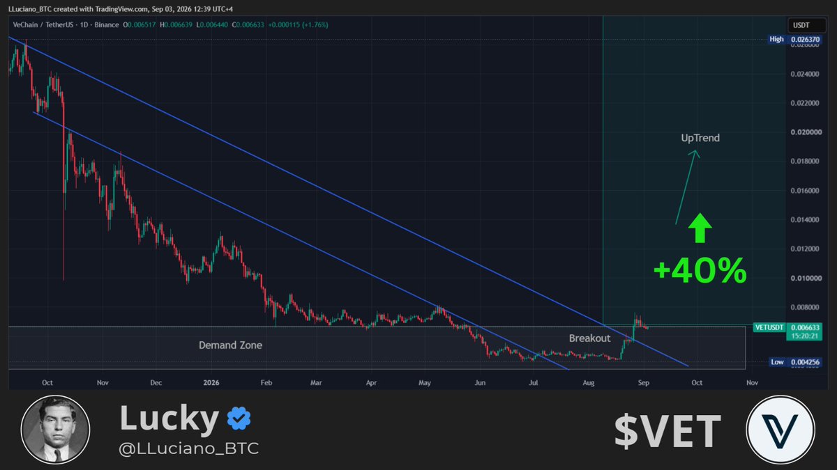 LLuciano_BTC's tweet photo. Shared my $VET scenario 3 months ago, and I still think this one is quietly setting itself up for a much bigger move.

It hasn’t been the loudest coin on the timeline, but the structure is getting increasingly interesting.

Nothing in this market is guaranteed, obviously. But if the broader market gives altcoins the right conditions, I think Q4 could be enormous for $VET.

Still one of the sleepers I’m watching closely.