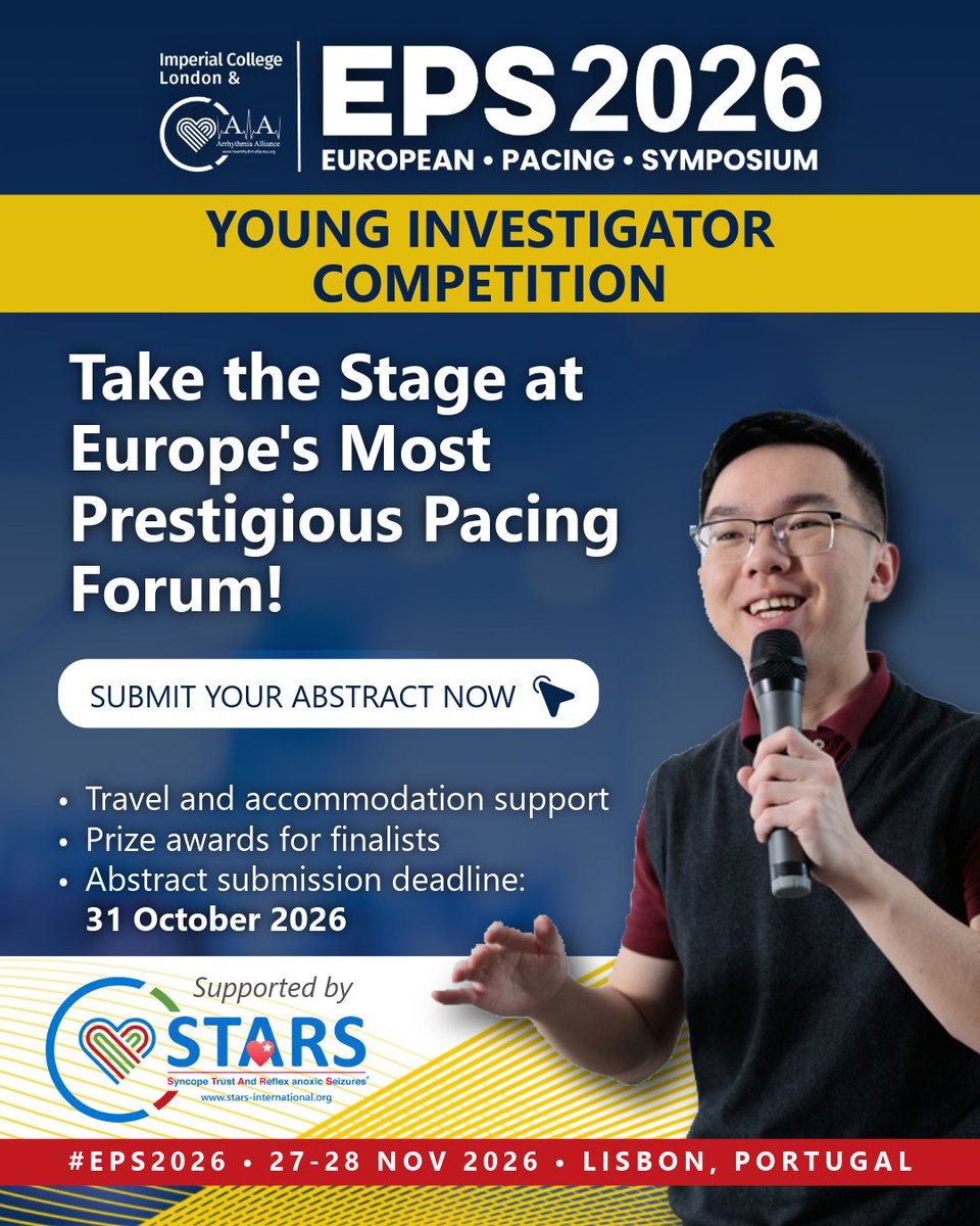 BlackoutsTrust's tweet photo. Exciting career development opportunity! Build your profile at one of Europe’s premier symposiums on cardiac pacing and device therapy. Learn more 🔗  https://t.co/cl3HBTMpo5 #EPS2026 https://t.co/UTiJ5ghP28