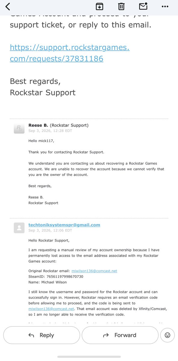 TechTonikSystms's tweet photo. Day 3 has ended already with @RockstarSupport already closing my ticket today with an automated system even with additional information to support my ownership of the account. I am unable to open another ticket until tomorrow. I have several @RockstarGames that I am unable to play or access and no way to ever buy #rockstar games on my Steam account until this is resolved. Please find a way to work with customers on this as I know I am not the only person with this issue.