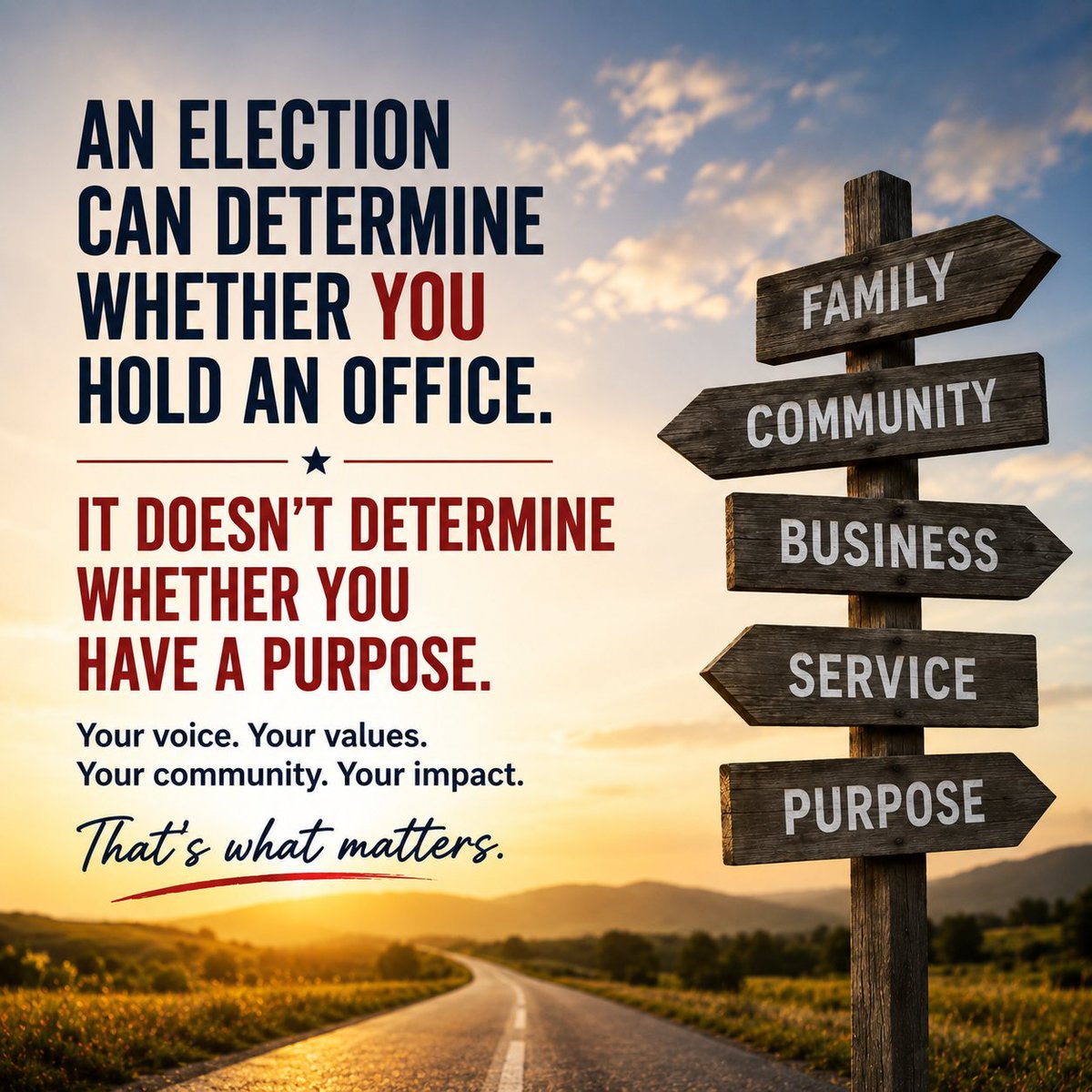 raj208's tweet photo. An election can determine whether you hold an office.

It doesn’t determine whether you have a purpose.

Serve your community. Build your business. Fight for causes that matter. Be there for your family.

Public service doesn’t require a title. 

https://t.co/D9KwLqzvFN https://t.co/JIY6FkfLGP