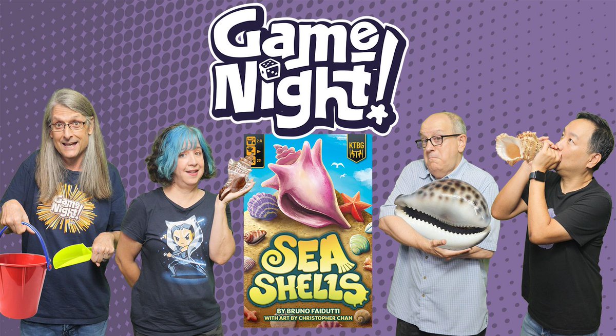 BoardGameGeek's tweet photo. Tonight on GameNight! @ChilibeanNP, @GoingAnalogShow, Dave &amp; @heccubustwit teach &amp; play "Seashells" designed by @Bruno_Faidutti and published by KTBG. Thanks so much to @Gamegenic_ for the accessories and sponsoring this episode! —Lincoln https://t.co/6QPRMuqN2d https://t.co/kbDQllXRfq
